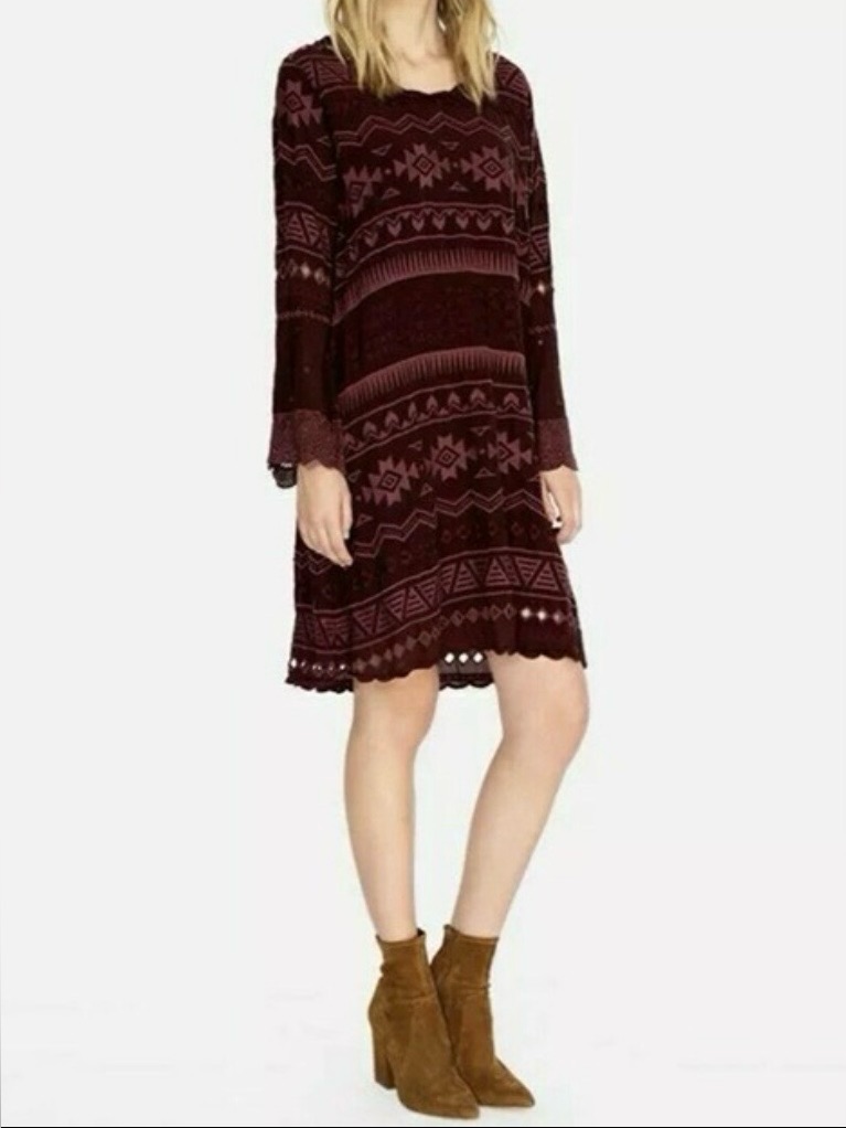 Johnny Was Avery Embroidered Merlot Mini Dress Red Size S
